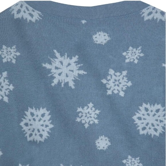 Disney Frozen Blue Snowflake Cardigan Sweater Size Large EUC P2P 23 Length 20.5 - Picture 3 of 9
